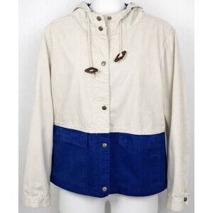 J.Crew Colorblock Hooded Utility Jacket Womens Small Blue Ivory Cotton Coat Sz S